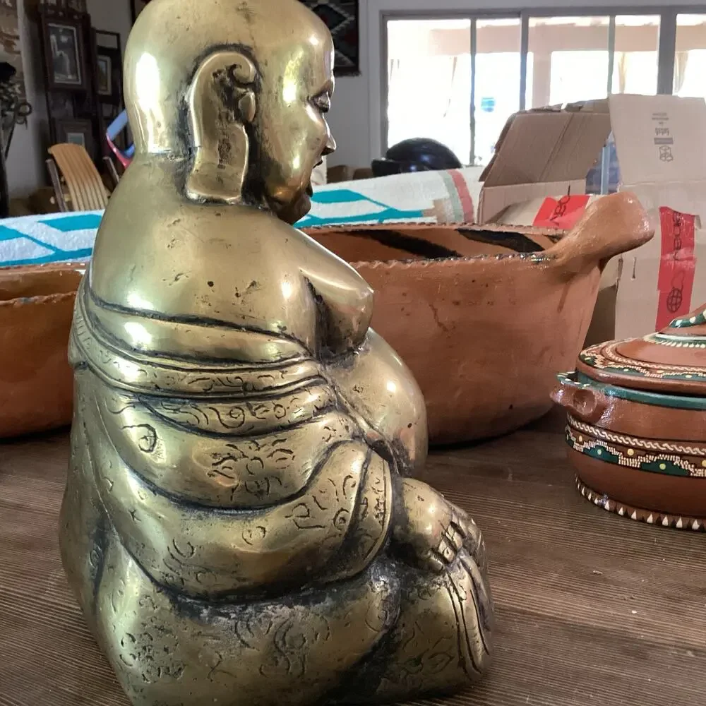 Old Antique Brass Tibetan Buddha statue.Approximately 11 X 8 X 6 And 6 Pounds
